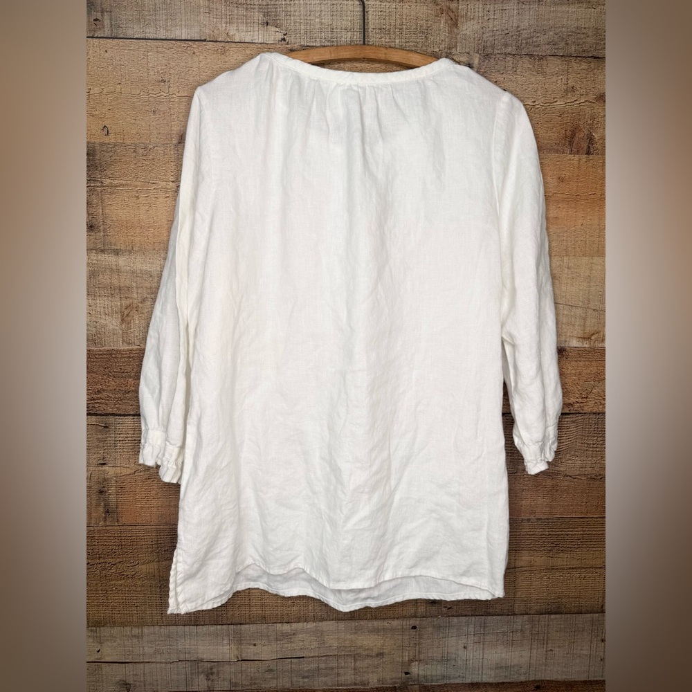 Hot Cotton Blouse Womens Large Linen Lagenlook Boho Coastal Beach White Peasant - Picture 3 of 4